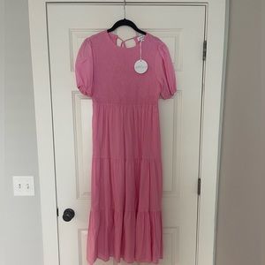 Pink maxi dress, puff sleeve! Minot Dress from petal and pup
